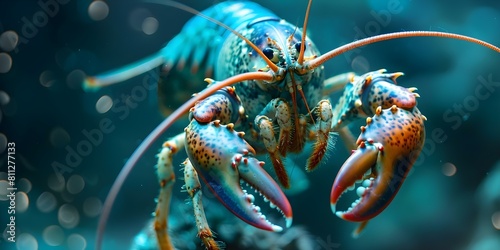 Lobster is a highly valued shellfish thriving in marine environments enriching ocean biodiversity. Concept Marine Life, Ocean Conservation, Seafood Industry, Biodiversity Protection photo