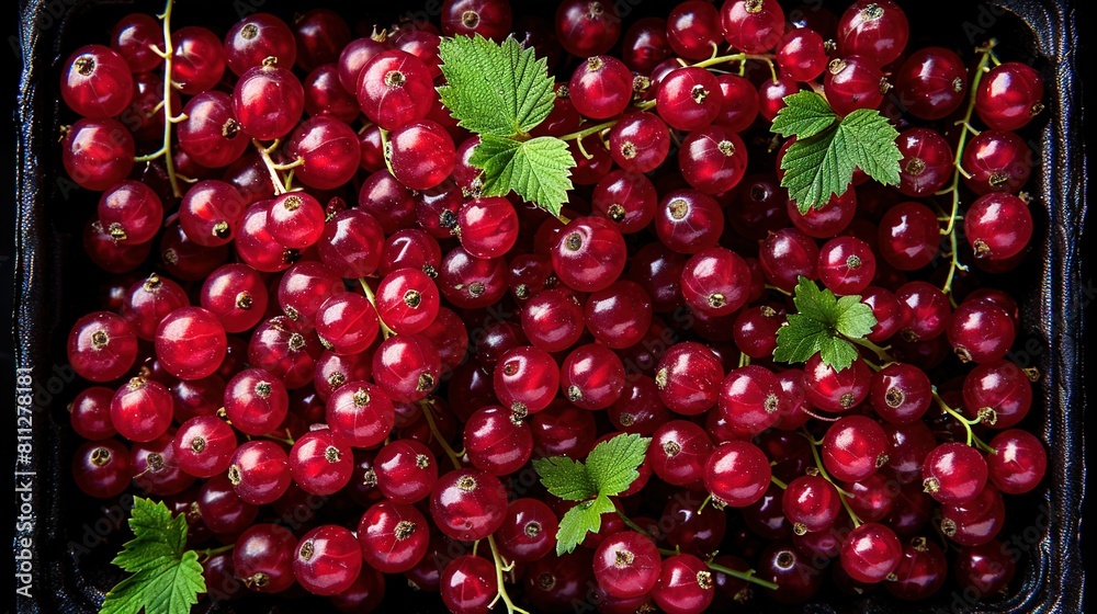   A close-up of a cherry container with a green leaf on top of a cherry
