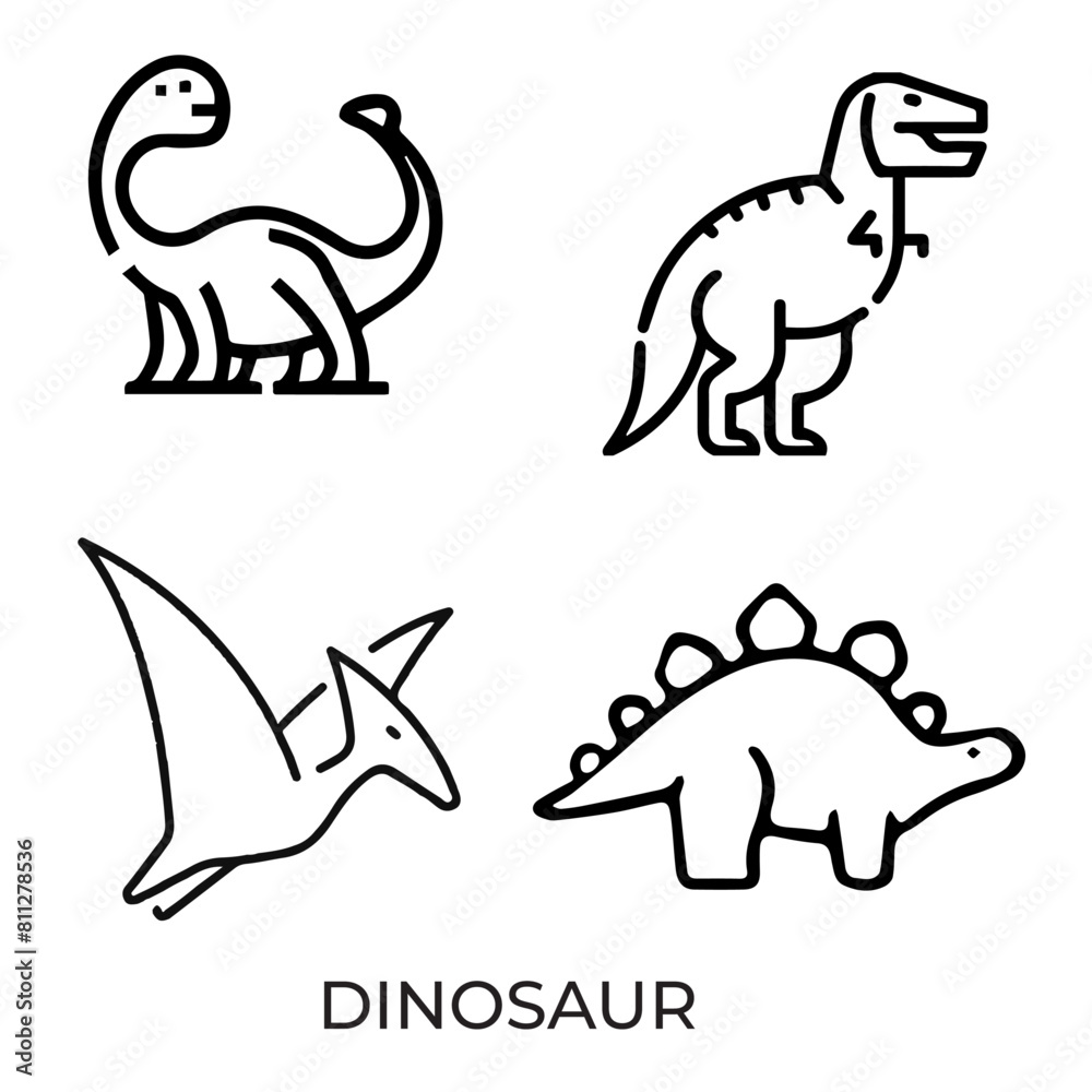 Black and white dinosaur outline drawings in vector illustration format Black and white dinosaur outline drawings in vector illustration format