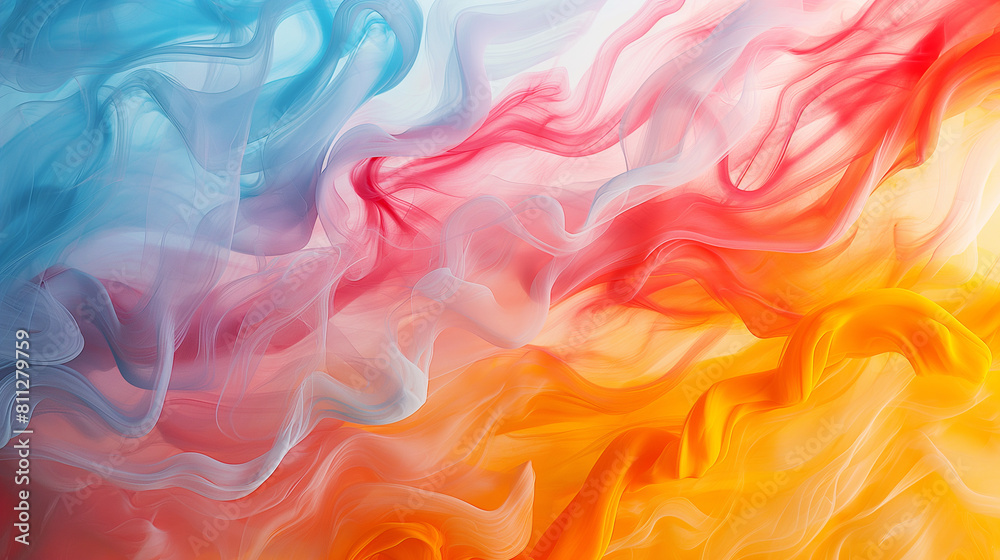 A mesmerizing close-up of watercolor paint swirling and blending on a canvas, creating abstract patterns of vibrant colors. Dynamic and dramatic composition, with copy space