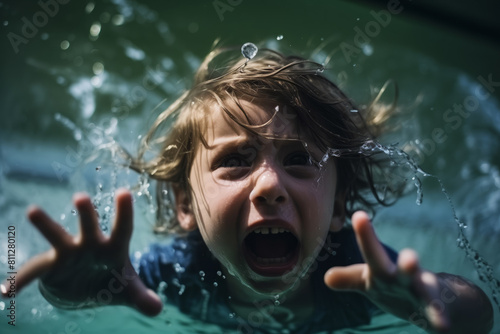 Emotive Underwater Child Portrait with Splashing Water