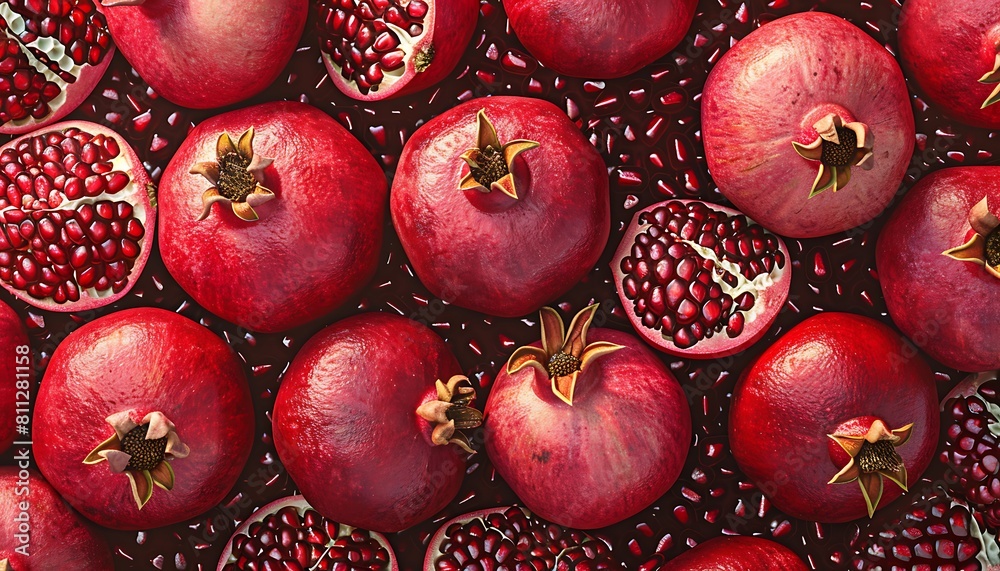 Ripe pomegranate fruit background. Ripe pomegranate fruit seamless pattern. Ripe pomegranate fruit background. Ripe pomegranate fruit seamless pattern.