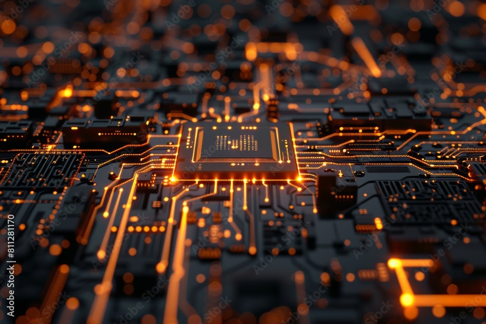 Close-up of Glowing Hightech Circuit Board Close-up of Glowing Hightech Circuit Board