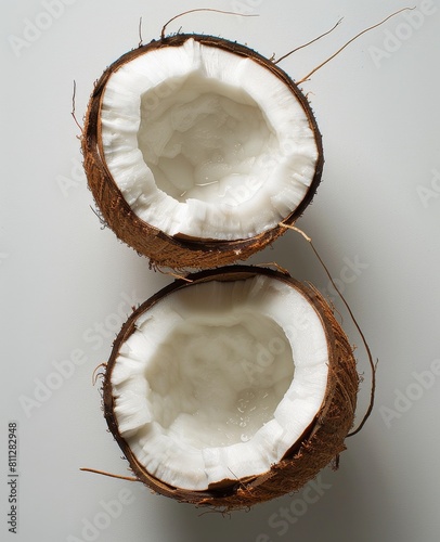 Half Coconut on White Background