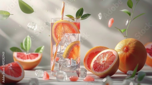 Glass of Water With Grapefruit Slice and Straw Painting
