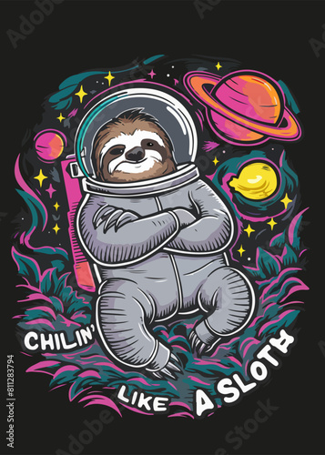 Silly Sloth Astronaut in Space: Exploring Planets and Galaxies! Vector Illustration (EPS 10) © thoif