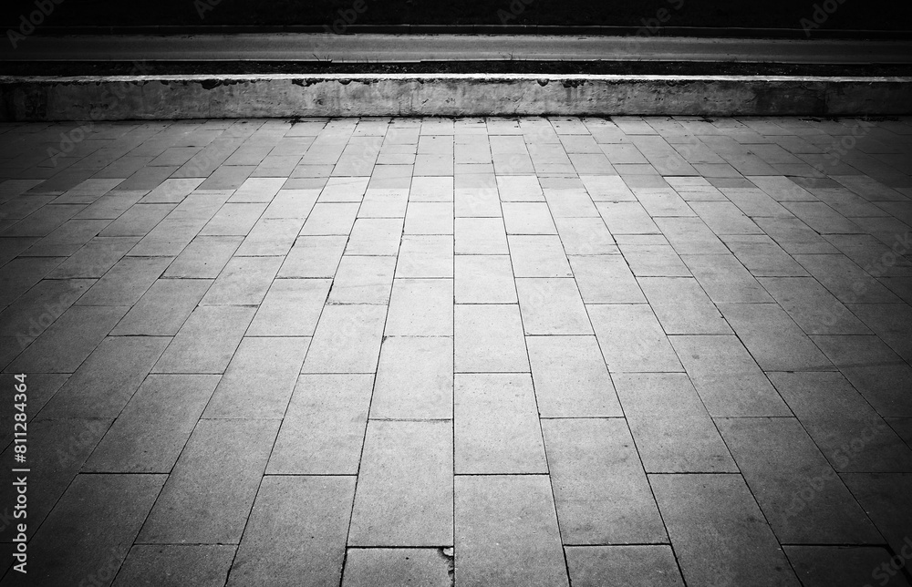 Fototapeta premium Empty park sidewalk black and white backdrop