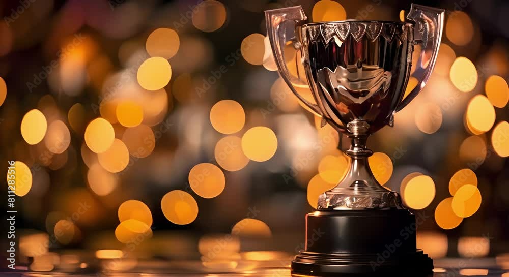 Symbolism of a golden trophy on a black pedestal representing success