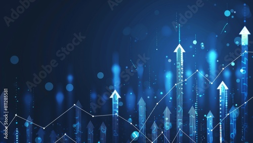 A blue background with arrows pointing upwards, representing stock market growth or business success in the financial industry graph show upward trends, symbolizing positive progress Generative AI photo
