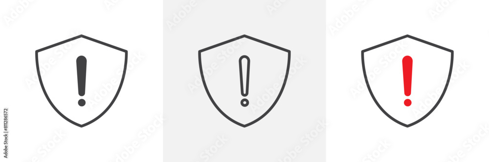 Alert Shield Icon Set. Security Risk Vector Symbol.