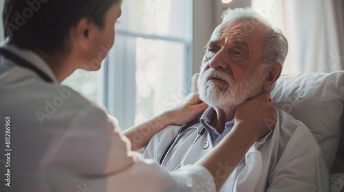 Elderly man receiving medical care from a doctor. Healthcare and senior patient concept.
