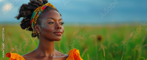 Woman in Head Wrap and Earrings