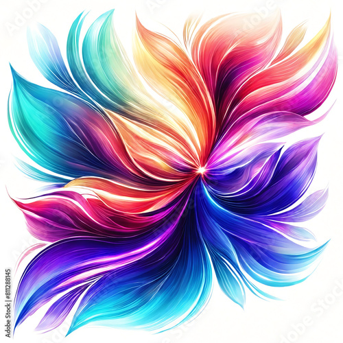 A colorful abstract flower design, featuring shades of blue, red, purple and orange. The flower is made up of these bright and contrasting colors, creating a visually striking piece of artwork.