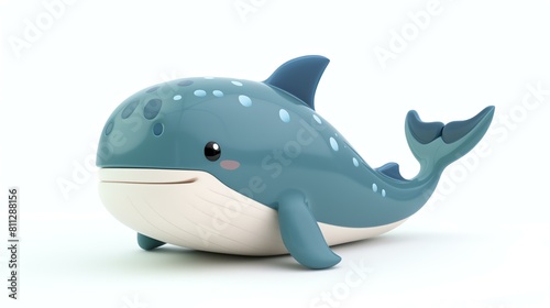 3D illustration of a cute and friendly blue whale. The whale has a big smile on its face and is looking at the viewer.