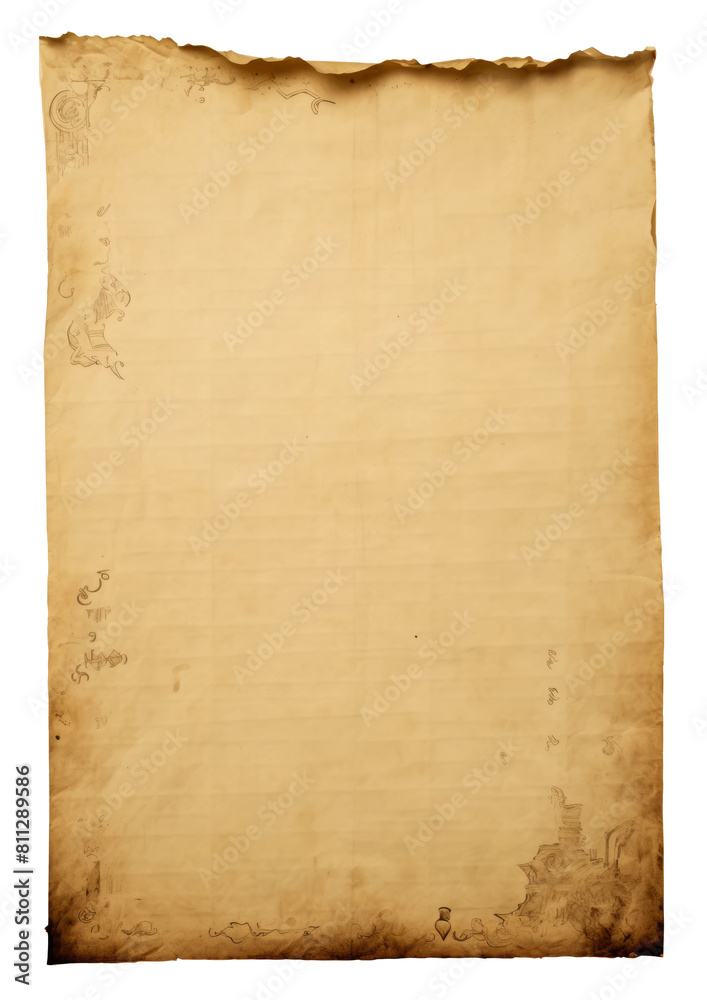 Parchment for baking culinary. Brown baking paper sheet isolated on white background, top view.