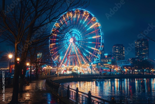 Ferris Wheel Illuminates City Night