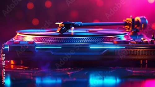 Create a visually stunning and realistic turntable record player photo