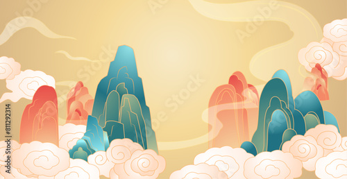 asian mountain landscape background vector