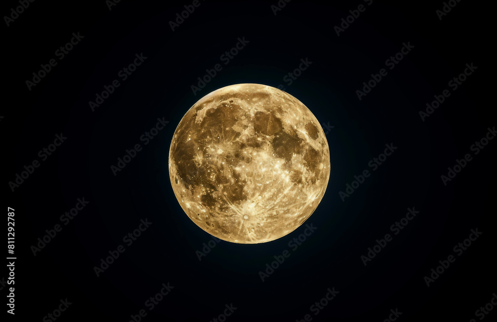 Fototapeta premium Full moon, space and night sky with lunar sphere or astrology in orbit with light, weather and surface. Nature, zodiac and cycle with cosmos for glow, solar and time with worship of Chandra in India.