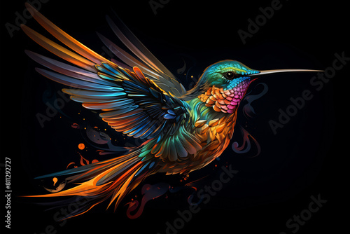 Flaming Flight: A Hummingbird's Dance © Canvas Alchemy