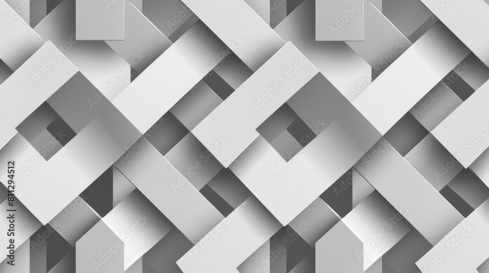 Fototapeta premium Monochrome abstract image of a 3D geometric pattern with interlocking cubes in shades of gray.