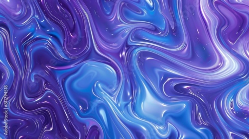 Vivid abstract image showcasing swirling patterns in blue and purple with a glossy  liquid effect.
