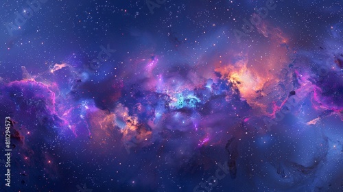 Captivating digital representation of a cosmic nebula, featuring vibrant star clusters and colorful interstellar clouds in a deep space setting.