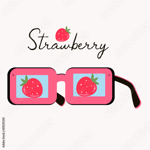 Flat Design Illustration with Sunglasses at Strawberry (ID: 811295381)
