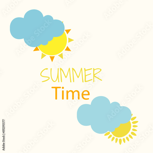 Flat Design Summer Time Illustration with Sun and Clouds (ID: 811295577)