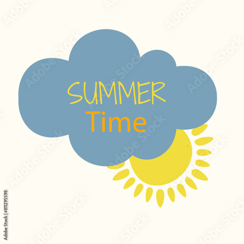  Summer Time Illustration with Sun and Cloud (ID: 811295598)