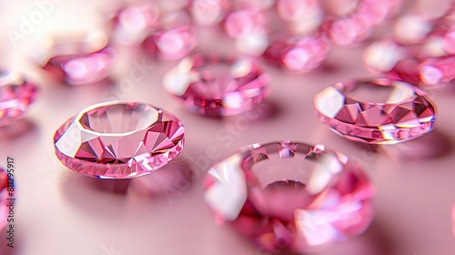   Pink diamonds on a pink countertop with many diamond-shaped reflections © Olga