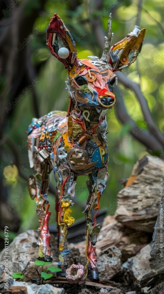 Vibrant Wildlife Sculpture Crafted from Recycled Materials in Nature-Inspired Garden Vibrant Wildlife Sculpture Crafted from Recycled Materials in Nature-Inspired Garden