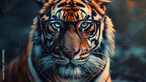 Beautiful and colored animals with glasses, tiger