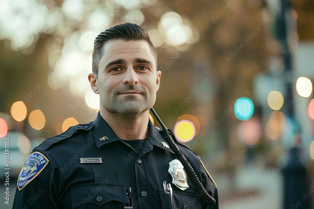 A man in a police uniform stands on the street, A police officer in uniform A man in a police uniform stands on the street, A police officer in uniform