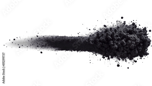 Dynamic black powder explosion captured on a white background photo