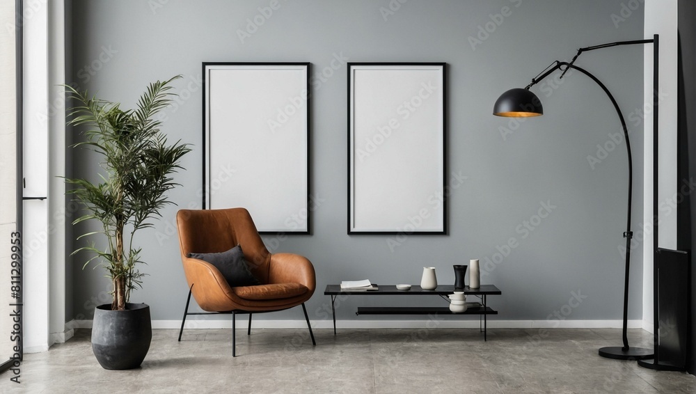 Elegant modern interior with empty frame mockup Elegant modern interior with empty frame mockup