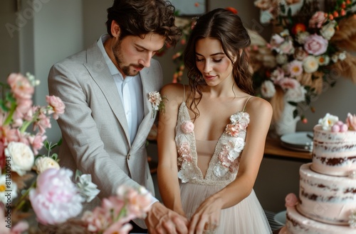 Bride and Groom Cutting Wedding Cake
