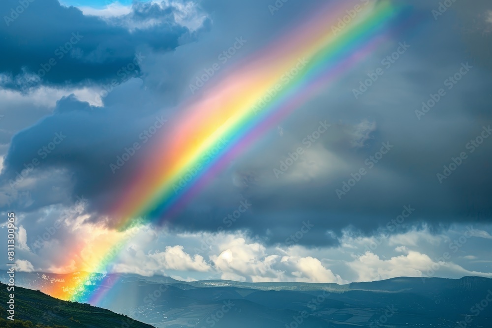 A rainbow arching across the sky above a majestic mountain range, A rainbow emerging after the rain A rainbow arching across the sky above a majestic mountain range, A rainbow emerging after the rain