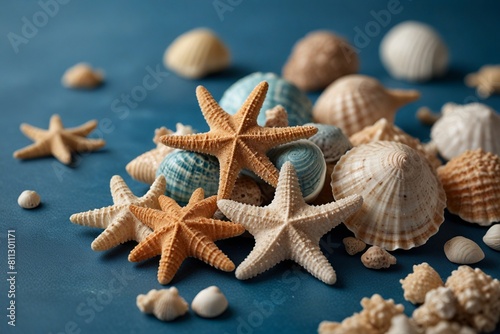 sea shells and starfish.vacation and travel concept, seashore.