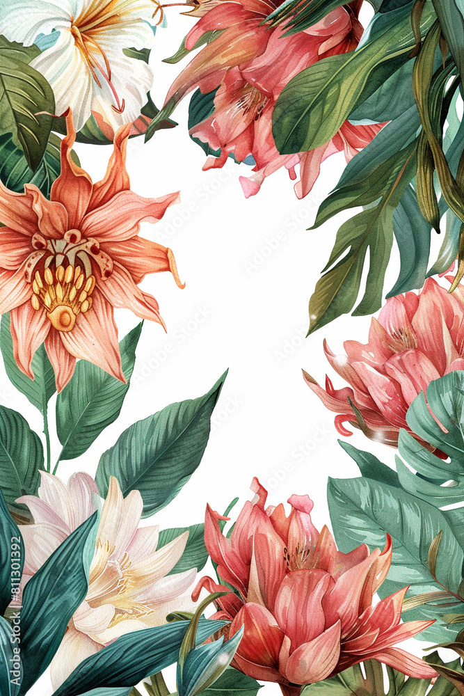 floral frame with empty white space in the middle floral frame with empty white space in the middle
