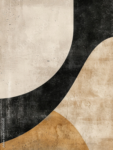 Minimalistic abstract geometric smooth image in beige, black and white tones, on a neutral background, without textures