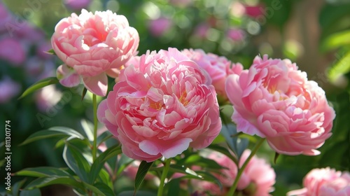 Fototapeta Naklejka Na Ścianę i Meble -  Pink peonies shining in the summer garden
