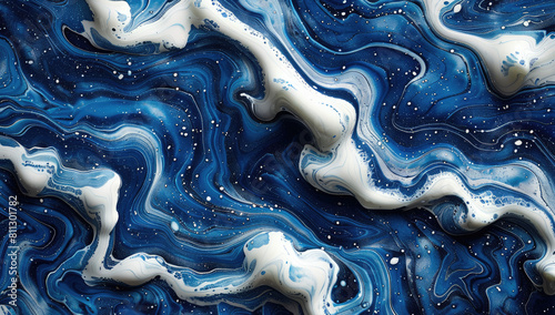 A pattern of swirling blue and white paint, resembling the fluidity found in polar ice flow patterns. Created with AI