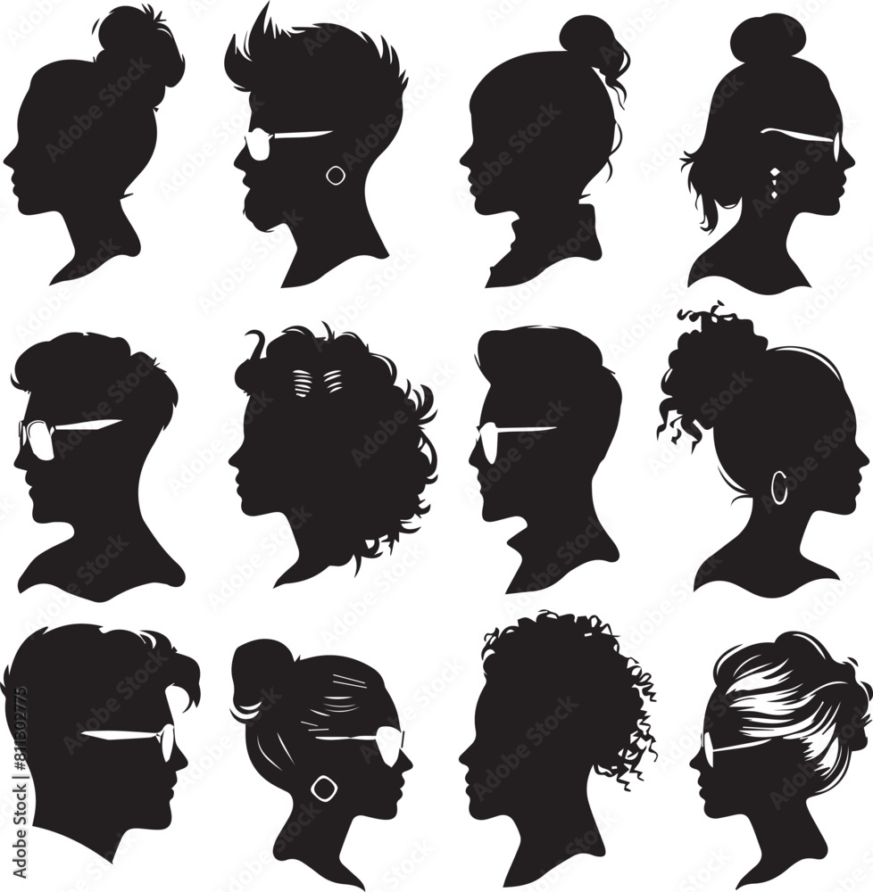 People Barber Hipster silhouette icons 