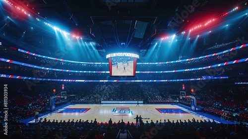 promotion banner for the premiere of the NBA match , basketball Arena , Generative Ai 