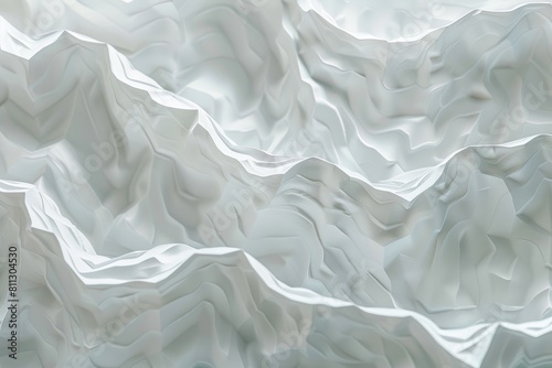 Ripples and ridges on a white mountain range create an abstract pattern, A rippled paper texture with waves and ridges running across the surface