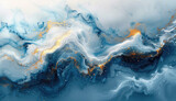 Abstract blue and gold marble texture with swirling fluid shapes. Created with Ai
