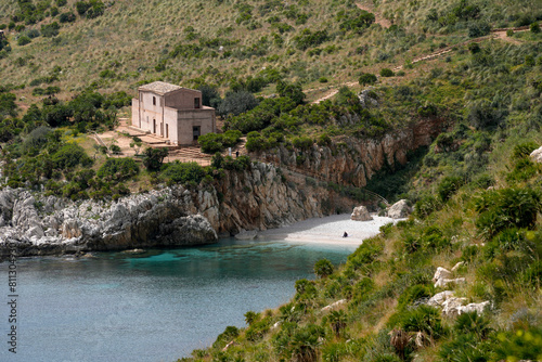 Sea landscape from coastline trail of Zingaro Nature Reserve Park between San Vito lo Capo and Scopello Trapani province, Sicily, Italy
