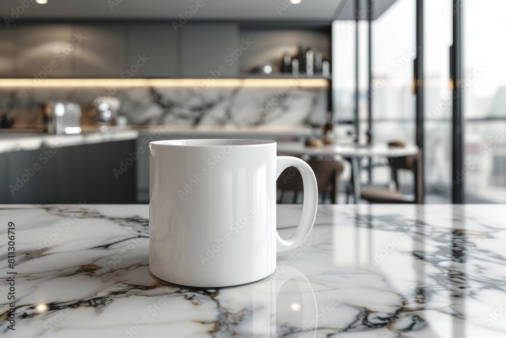 White Coffee Mug on Marble Counter White Coffee Mug on Marble Counter