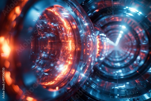 Wallpaper Mural An abstract digital art of a futuristic tunnel with vibrant blue and red neon lights and energy pulses Torontodigital.ca